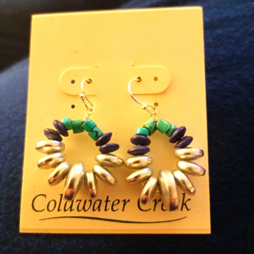 Coldwater Creek NWT blue and silver beaded dangle earrings